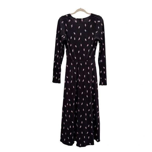 NWT Rotate Birger Christensen Number 7 Pleated Black Midi Dress Planet AOP SizeM - Picture 12 of 16